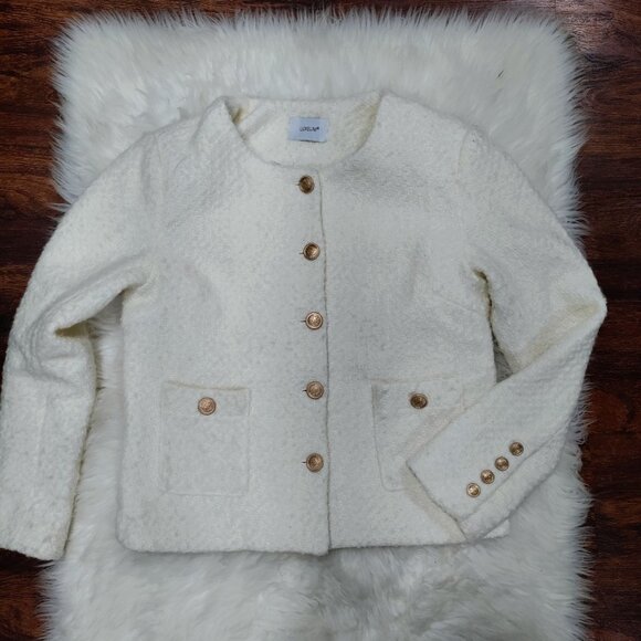 Luxelim Ivory Classic Boucle Wool Tweed Gold Tone Buttons Cropped Jacket Size XS - Picture 5 of 14
